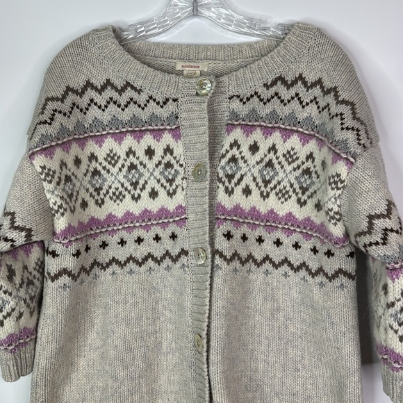 Sundance Fair Isle Nordic Short Sleeve Wool Blend Cardigan Sweater Size Medium - Picture 2 of 8